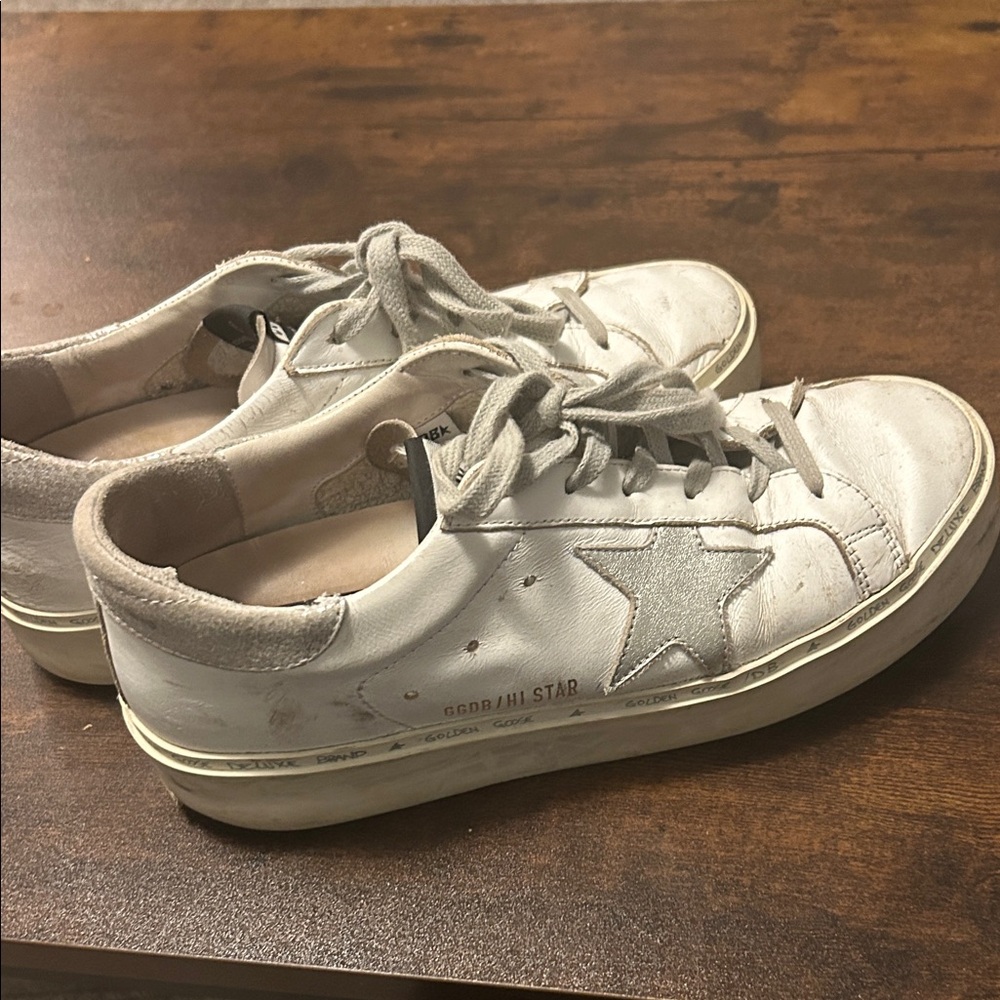 Golden Goose Deluxe White and Silver Sneakers - Picture 2 of 6
